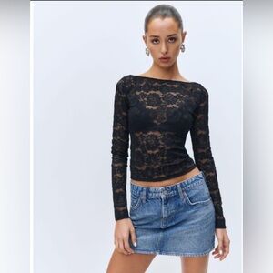 Reformation Black Lace Long Sleeve Top Adriano
